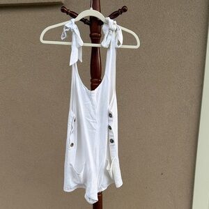 White Sleeveless Jumpsuit with Button Accents